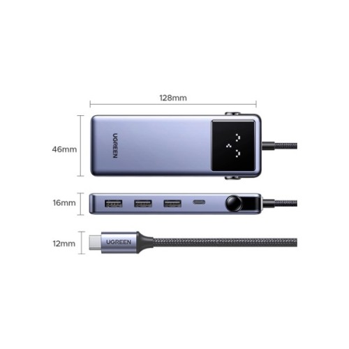 Концентратор Ugreen USB-C 7-in-1 3xUSB + 1xUSB-C + HDMI + RJ45 + PD 100W CM888 gray (45155)