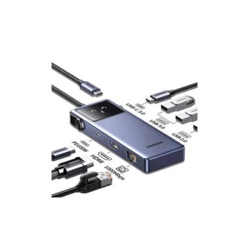 Концентратор Ugreen USB-C 7-in-1 3xUSB + 1xUSB-C + HDMI + RJ45 + PD 100W CM888 gray (45155)