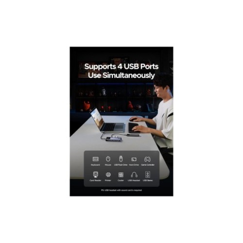 Концентратор Ugreen USB-C 7-in-1 3xUSB + 1xUSB-C + HDMI + RJ45 + PD 100W CM888 gray (45155)