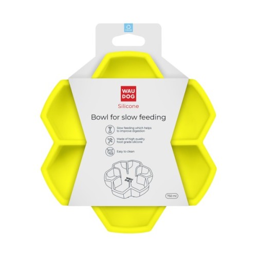 Універсальний посуд для тварин WAUDOG Silicone миска для повільного харчування 750 мл жовта (23548)