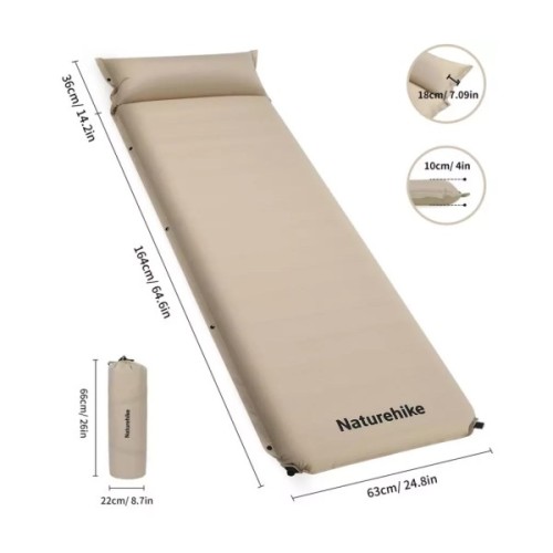 Туристичний килимок Naturehike CNK2450WS020, самонадувний, 200х63х10 см, бежевий (6927595712719)