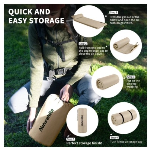 Туристичний килимок Naturehike CNK2450WS020, самонадувний, 200х63х10 см, бежевий (6927595712719)