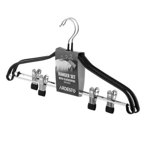 Плічка Ardesto Металеві з ПВХ покриттям З прищіпками Чорні 42 см 2 шт. (ARHC2802BC)