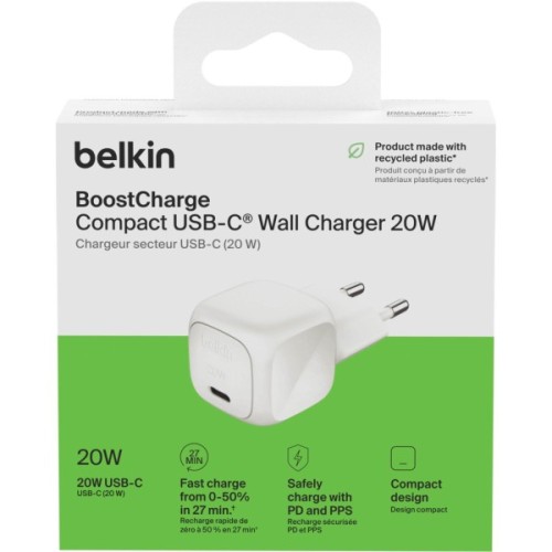 Зарядний пристрій Belkin USB-C PD20W PPS white (WCA009KQWH)