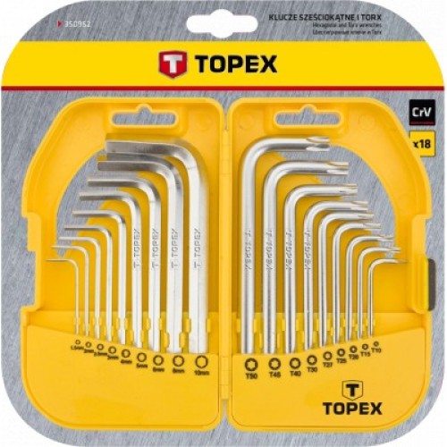Набір інструментів Topex ключі шестигранні HEX и Torx, набір 18 шт.*1 уп. (35D952)