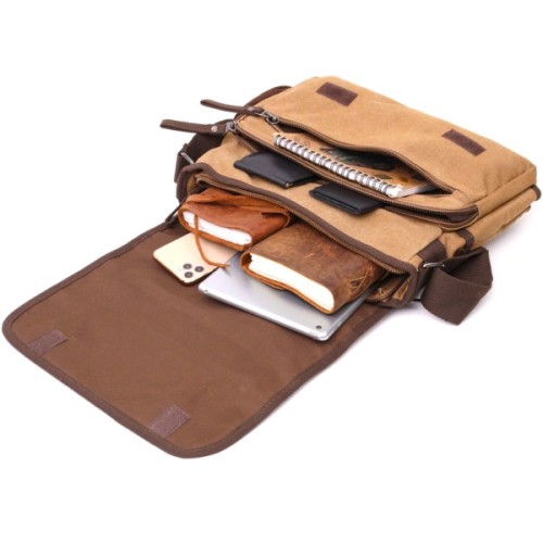 Сумка Vintage Текстильна сумка через плече Коричнева (22201)