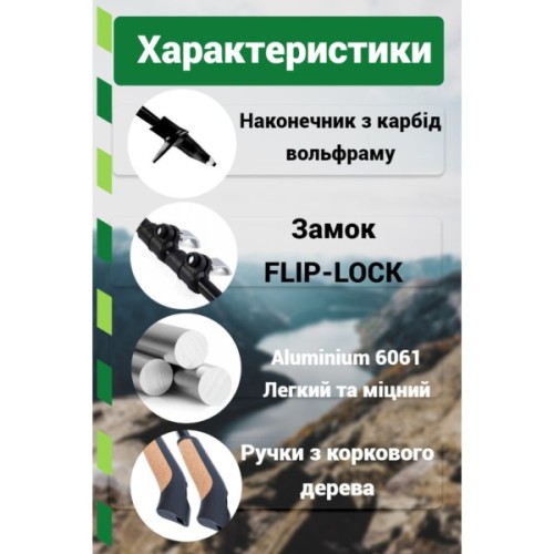 Палиці для скандинавської ходи PowerPlay 9104 Lykke Black/Green 80-135 см (PP_9104_LYKKE)