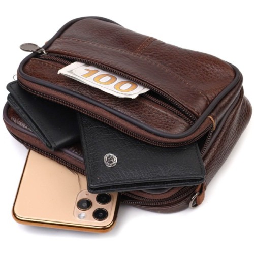 Сумка Vintage Поясна з натуральної шкіри Коричнева (21486)