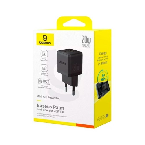 Зарядний пристрій Baseus Palm Fast Charger C+U 20W black (P10111608113-00)