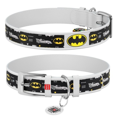 Нашийник для тварин WAUDOG Design з QR паспортом "Бетмен 3" XL Ш 35 мм Д 46-60 см(білий) (0035-1005-15)