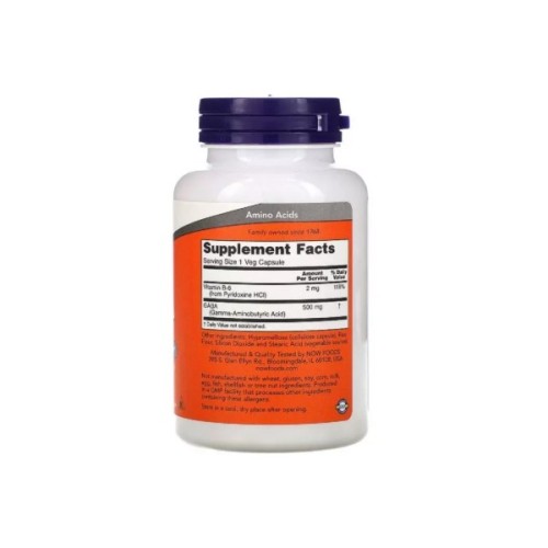 Амінокислота Now Foods GABA (гамма-аміномасляної кислоти) 500мг, 100 дотримуються в (NOW-00087)