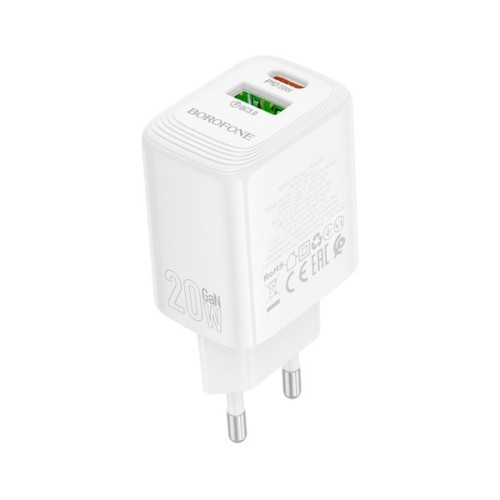 Зарядний пристрій BOROFONE BN27 Fuente 1xUSB-C PD20W + 1xUSB QC3.0 White (6941991120268)
