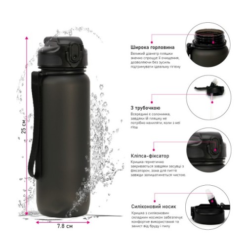 Пляшка для води Line Art Grassa 800 мл сірий (60014318LA-07)