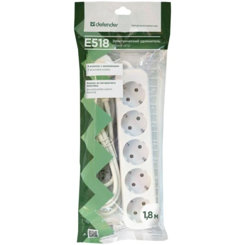 Мережевий подовжувач Defender E518 1.8 m 5 роз white (99229)