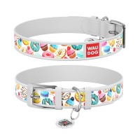 Нашийник для тварин WAUDOG Design з QR паспортом "Пончики" Ш 35 мм Д 46-59 см білий (371515)