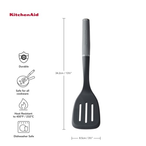 Лопатка кухонна KitchenAid Coreline з прорізами, 34,3 см, сірий (KAS002OHCGG)