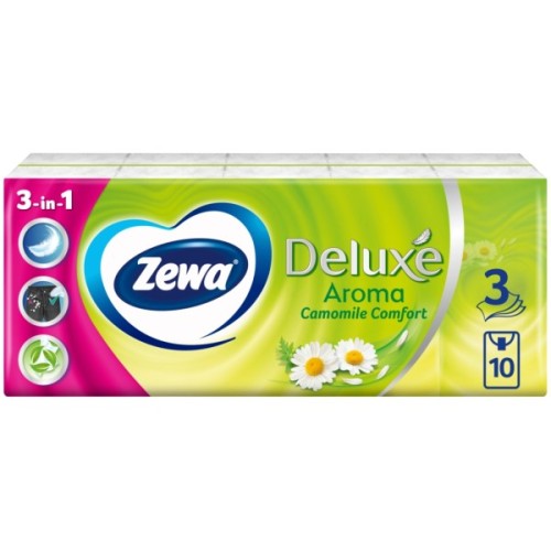 Серветки косметичні Zewa Deluxe Ромашка 3 шари 10 шт х 10 пачок (7322540098846)