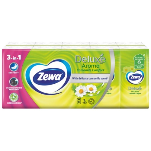 Серветки косметичні Zewa Deluxe Ромашка 3 шари 10 шт х 10 пачок (7322540098846)