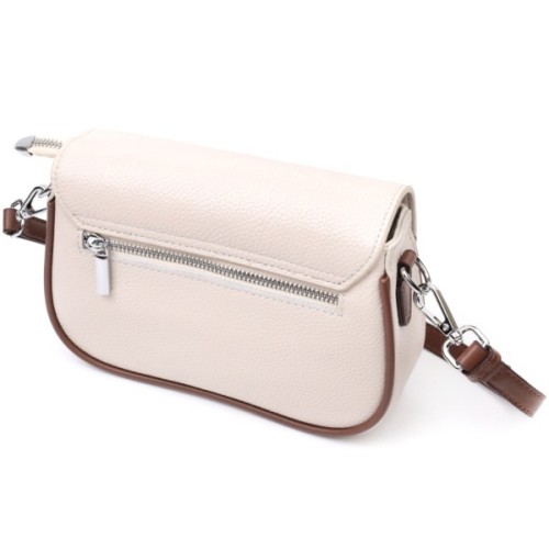 Сумка Vintage Напівкругла жіноча з магнітом-застібкою з натуральної шкіри Біла (22439)