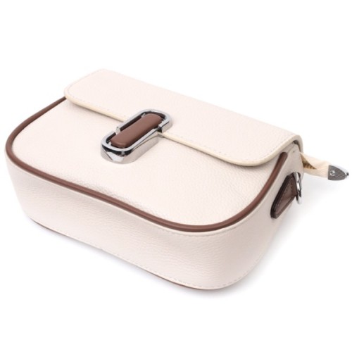 Сумка Vintage Напівкругла жіноча з магнітом-застібкою з натуральної шкіри Біла (22439)