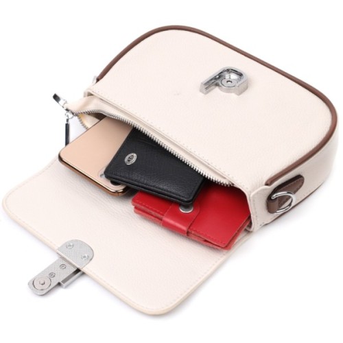 Сумка Vintage Напівкругла жіноча з магнітом-застібкою з натуральної шкіри Біла (22439)