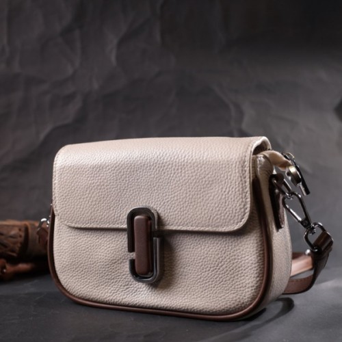 Сумка Vintage Напівкругла жіноча з магнітом-застібкою з натуральної шкіри Біла (22439)