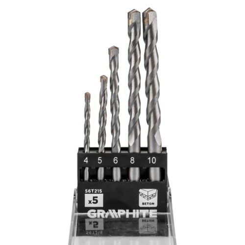 Набір свердл Graphite по бетону, 4–10мм, кейс, 5шт (56T215)