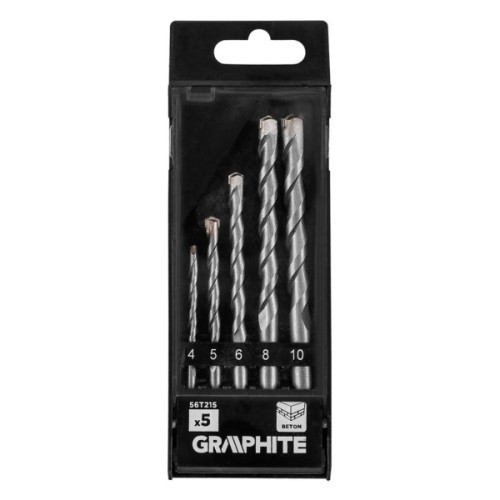 Набір свердл Graphite по бетону, 4–10мм, кейс, 5шт (56T215)