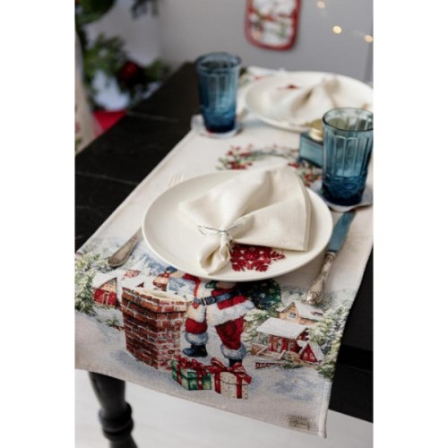 Доріжка на стіл Прованс гобеленова з велюром Снігова зима 40х140 см (036431)