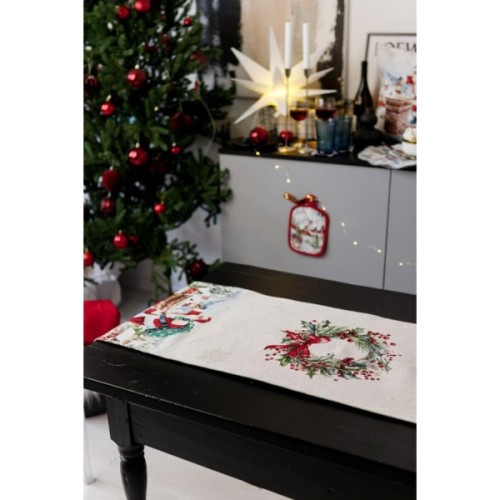 Доріжка на стіл Прованс гобеленова з велюром Снігова зима 40х140 см (036431)