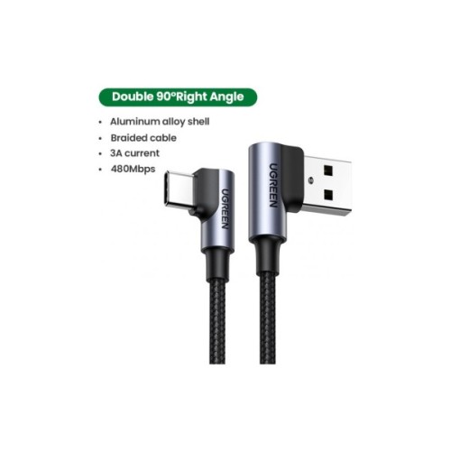 Дата кабель USB 2.0 AM to USB-C 1.0m 3A 90° corner US176 black Ugreen (20856)