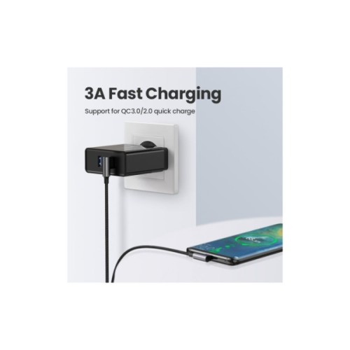 Дата кабель USB 2.0 AM to USB-C 1.0m 3A 90° corner US176 black Ugreen (20856)