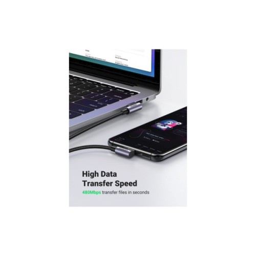 Дата кабель USB 2.0 AM to USB-C 1.0m 3A 90° corner US176 black Ugreen (20856)