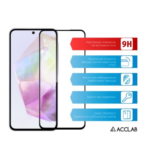 Скло захисне ACCLAB Full Glue ESD Samsung Galaxy A37 Black (1283126634857)