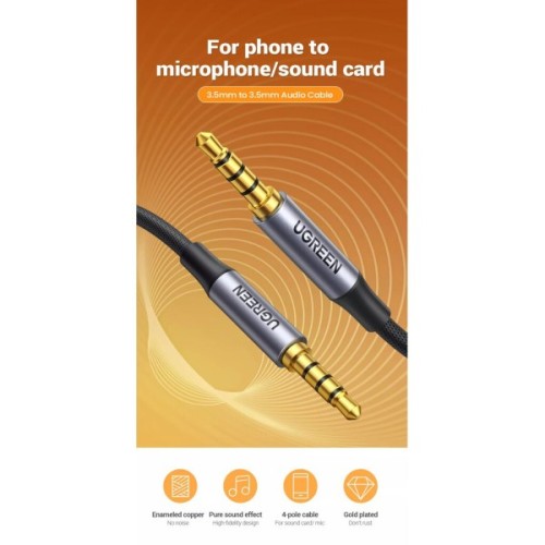 Кабель мультимедійний 3.5mm M to 3.5mm M 1.5m (4pin) AV183 gray Ugreen (20497)