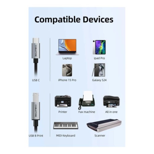 Кабель для принтера USB-C 2.0 to BM 2.0m Cabletime (CA915774)