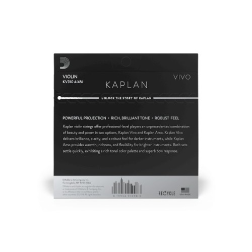 Струни для скрипки D'Addario Kaplan Vivo Violin String Set 4/4 Scale Medium Tension (KV310 4/4M)