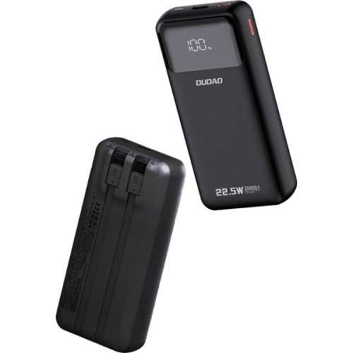 Батарея універсальна Dudao K15Pro 20000mAh PD/22.5W, QC, with built-in cables, Black (6977196682430)