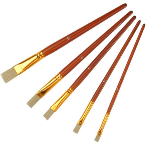 Пензлик для малювання Maxi набір 5 шт ворс щетина, пласкі (№ 3, 5, 7, 9, 10), коротка ручка (MX60879)