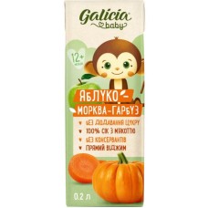 Сік дитячий Galicia Baby яблучно-морквяно-гарбузовий з м’якоттю натуральний 200 мл (4820209564341)