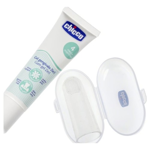 Дитяча зубна паста Chicco Набір: гель для ясен 2в1+ зубна щітка-масажер (11262.00)