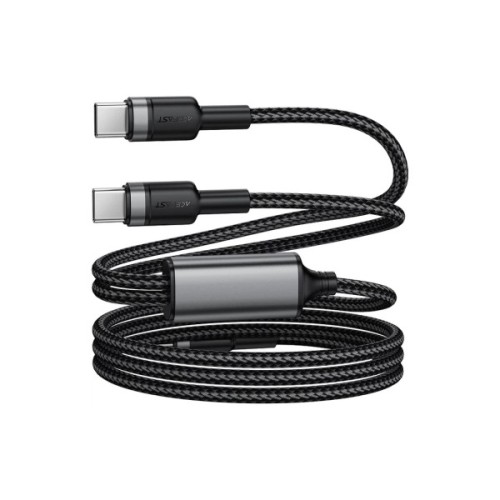 Дата кабель USB-C to 2xUSB-C 1.2m 100W nylon black Acefast (6974316285120)