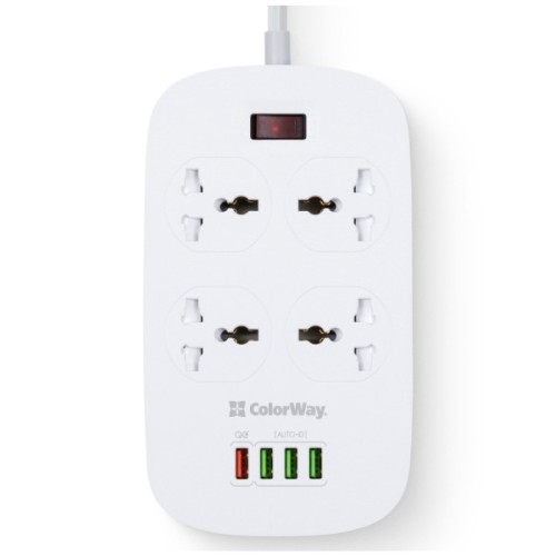 Мережевий фільтр живлення ColorWay 4 розетки/4USB White 1.8м (1QC3.0 + 3 AUTO ID) (CW-CHU44QW)