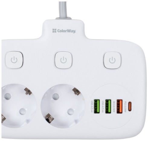 Мережевий фільтр живлення ColorWay 4 розетки/4USB White 1.8м (1QC3.0 + 3 AUTO ID) (CW-CHU44QW)
