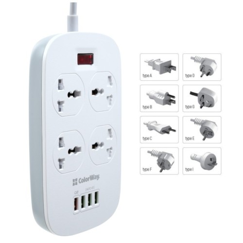 Мережевий фільтр живлення ColorWay 4 розетки/4USB White 1.8м (1QC3.0 + 3 AUTO ID) (CW-CHU44QW)