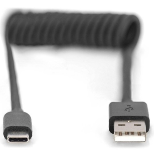Дата кабель USB 2.0 AM to USB-C 1.0m (0.32m) spiral black Digitus (AK-300430-006-S)