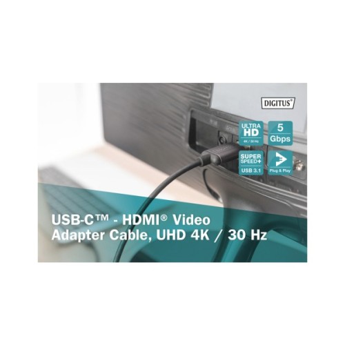 Кабель мультимедійний USB-C to HDMI M 1.8m UHD 4K Digitus (DA-70821)