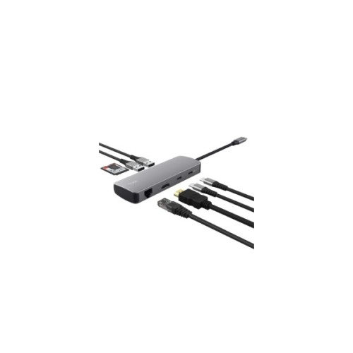 Концентратор Trust USB-C 8-in1 1xUSB-А 3.2/USB-A 2.0/2xUSB-С/HDMI/Ehernet/SD/microSD aluminium 0.15m grey (25672_TRUST)