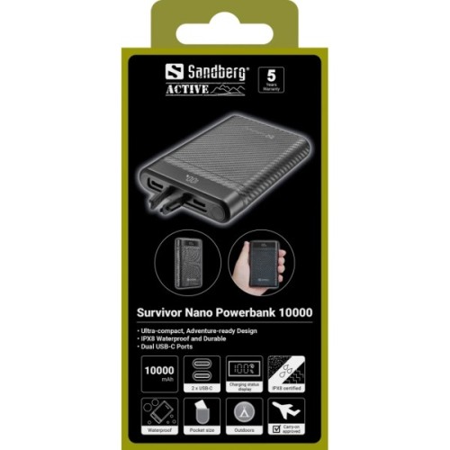 Батарея універсальна Sandberg 10000mAh, 20W, PD, Survivor Nano, IPX8 (421-32)
