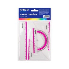Лінійка Kite набір: лінійка 15 см, 2 косинця, транспортир (рожева смуга) (K-280-10)